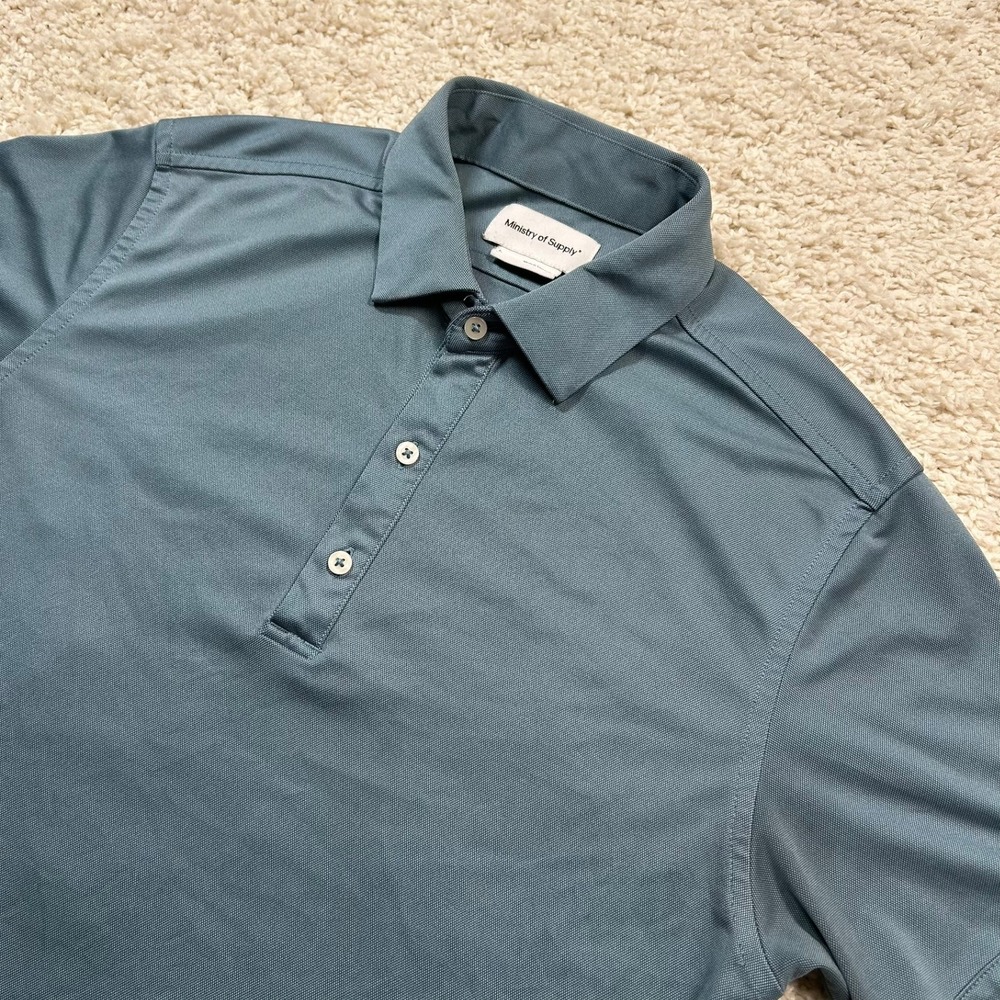 Ministry of Supply Polo Large Blue Gray Apollo Short Sleeve Pique Tech Shirt